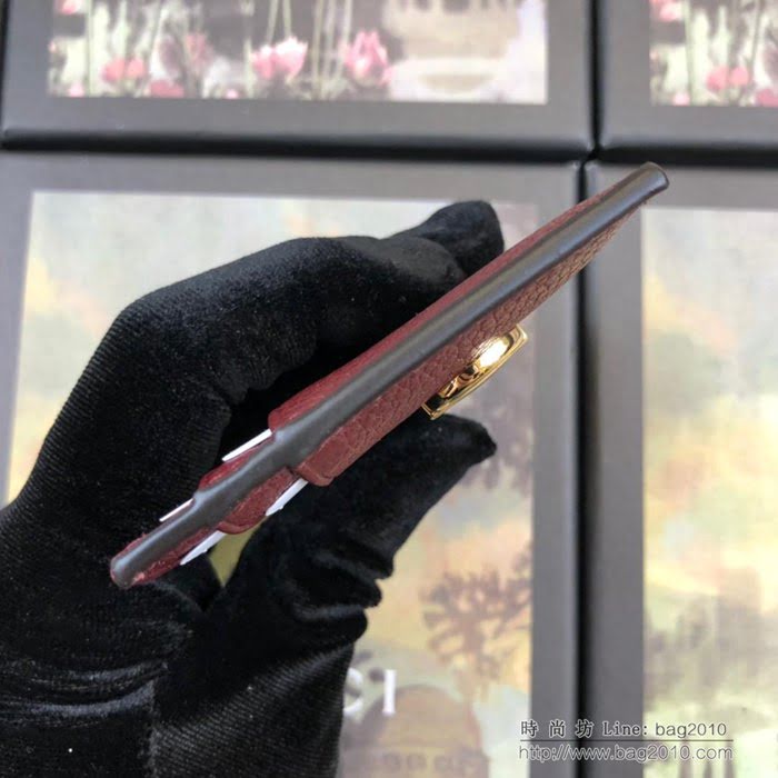 GUCCI古馳錢包 2019新款 Zumi系列 粒面皮革 互扣式G馬銜扣 卡包 570679 棗紅  ydgq3292